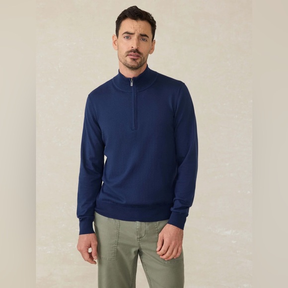 Faherty Legend Sweater 1/4 Zip Pullover Mens XL Blue